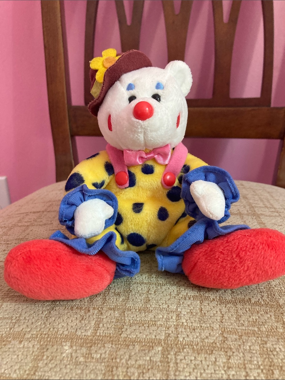 Ty Polka Dot Clown Plush - Yellow, Blue & Red